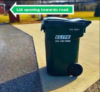 Elite Waste Services trash cart on residential street in Calhoun, KY